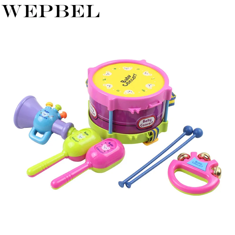 WEPBEL 5 шт. деревянный колокольчик Инструменты Набор музыкальных инструментов(многоцветный) Детские игрушки пластиковый ролик барабан труба детские игрушки подарочный набор