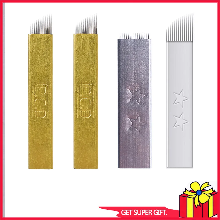 

50 шт. микроблейдинг pcd Tebori лезвия иглы татуировки иглы Перманентный макияж 12 и 14 ручные лезвия для бровей