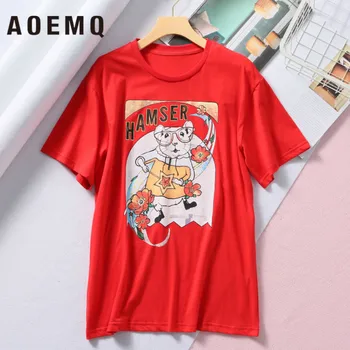 

AOEMQ 5 Colors T-shirts Cartoon Animal Mouse Pattern T-shirts Casual Breathable Cotton Sweat T-shirts Women Summer Clothing