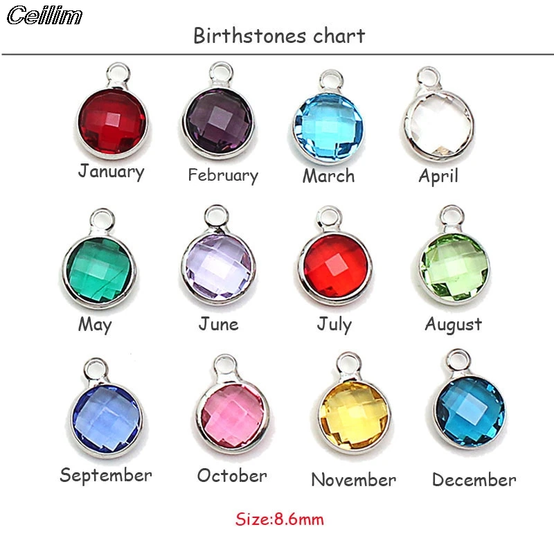 10pcs 12 Color Crystal Charms For Necklace Bracelet Birthstone Charm