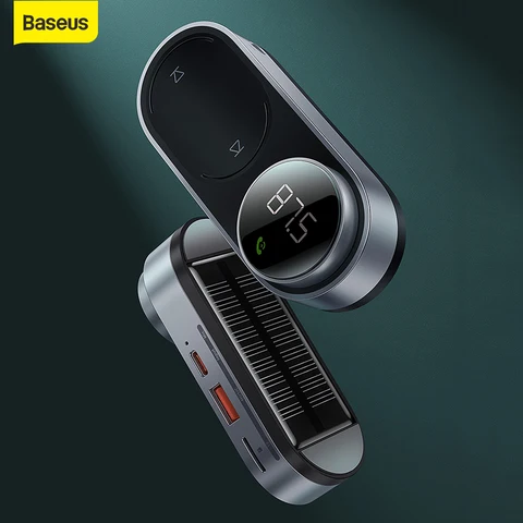 Solar FM Transmitter Modulator For Bluetooth 5.0 Wireless Car MP3 Player USB Disk Music Player AUX  Handsfree Car Kit