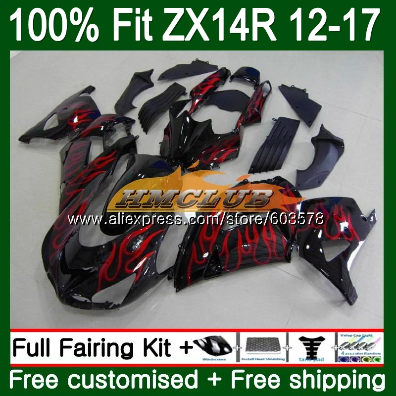 Инъекции для KAWASAKI ZX-14R 2012 2013 Красный Пламя 115CL. 44 ZX 14R ZZR1400 ZX14R для детей возрастом 12, 13, 14, 15, 16, 17, обтекатель
