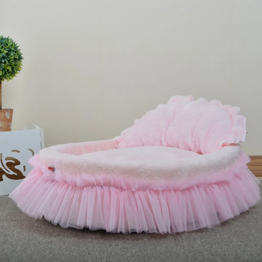 Розовый овальный домик для питомца красивая кружевная подушка для кровати собаки может быть удалена легко моется крепкая и не деформируется