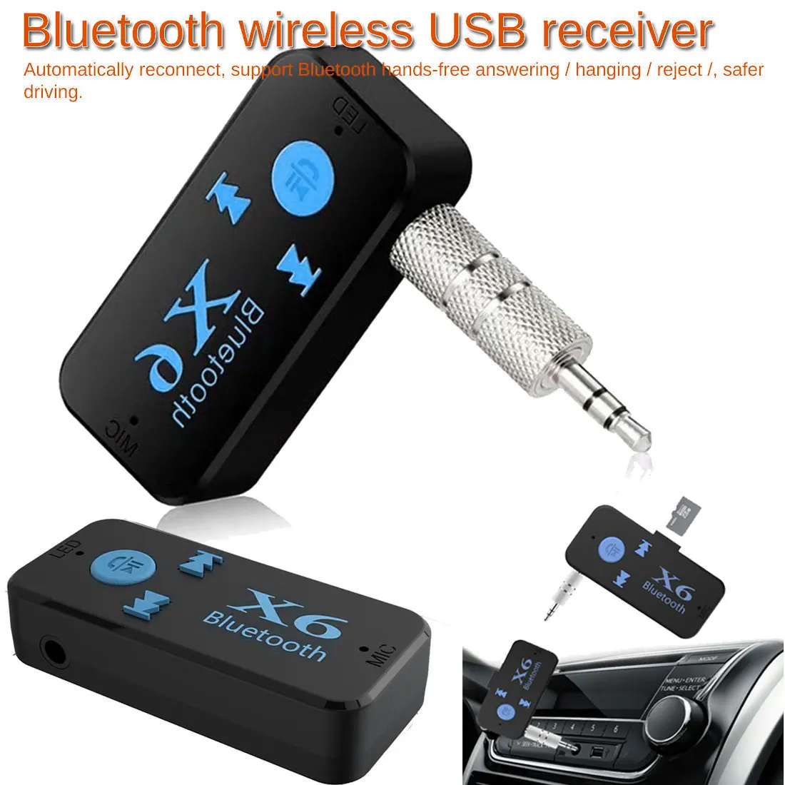 jack ricevitore MP3 3,5 mm nero Nero Alivier mini ricevitore audio X6 Bluetooth wireless per auto jack ricevitore MP3 3,5 mm nero Nero Alivier mini ricevitore audio X6 Bluetooth wireless per auto