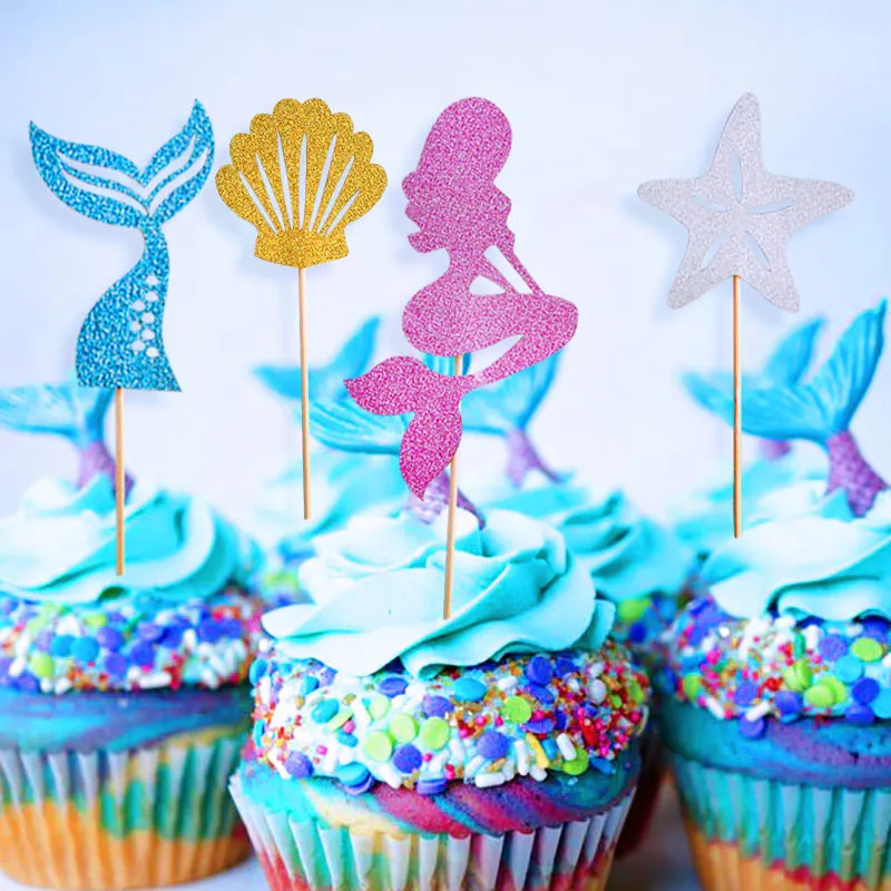 Вечерние гирлянды с изображением русалки на день рождения, баннеры, воздушные шары, посуда, топперы для торта, украшения для вечеринки в честь первого дня рождения