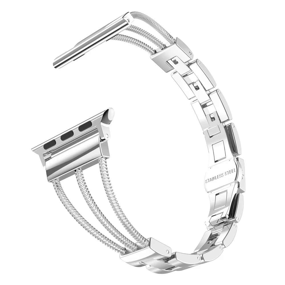 Серебристый Для Apple Watch Band три линии манжеты для женщин из нержавеющей стали удаление звеньев ремешок с ювелирной пряжкой для iwatch серии 5 4 3 2 1 - Цвет ремешка: Серебристый