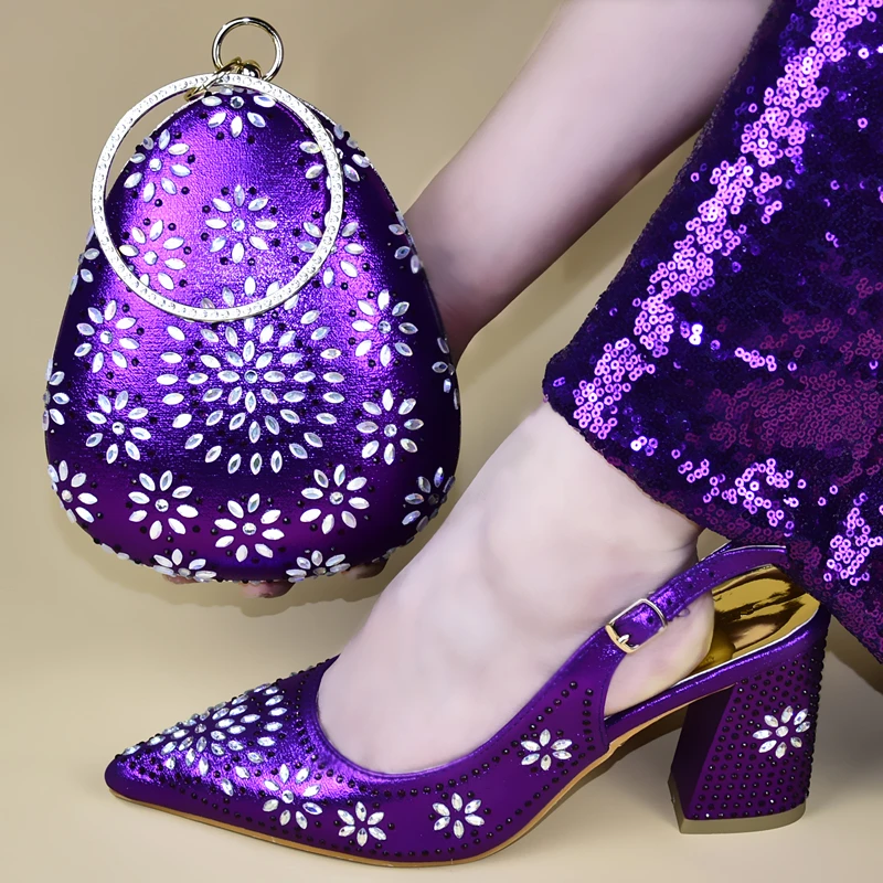 Модная обувь женская обувь Обувь в африканском стиле и сумочка в комплекте с набором подходящих сумочек Женская итальянская обувь комплект из обуви и сумки, украшенные Стразы