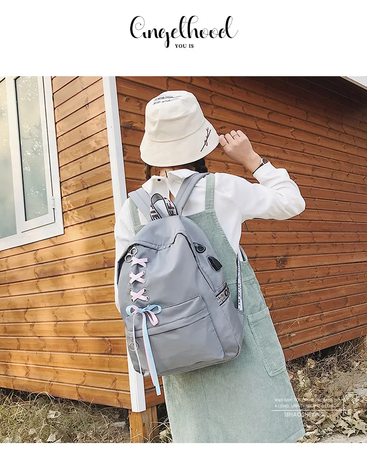 Cross Border for Oxford Cloth Backpack Women's Fashion Korean-style Casual WOMEN'S Bag Middle School Students School Bag Ribbon