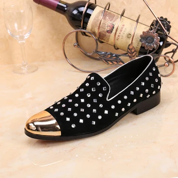 

Fashion Crystal Party Loafers Men Graduation Celebration Formal Dress Shoes Slip on Suede Leather Men Flats Shoes Plus Size