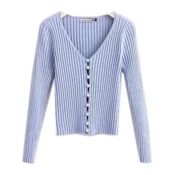 

2020 Spring New Stylish Knitting Single Breasted Pearl Cardigan Sweater Woman Deep V-neck Long Sleeve Jumper Kleding Jerseis