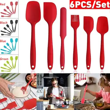 

6 Piece Silicone Pastry Spatula Set Non-Stick Rubber Shovel Spatula Set Heat-Resistant Spatula Kitchen Utensils Set for Baking