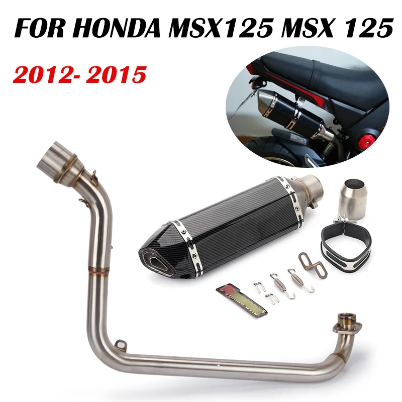 US $48.61 Motorcycle Exhaust Muffler Middle Link Pipe MidPipe Connector Full System For Honda GROM MSX125 MSX 125 20122015