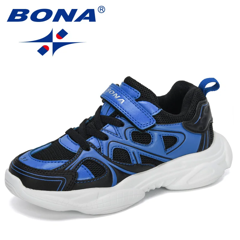 Black royal blue BONA/Новинка года; дизайнерские Популярные Стильные повседневные спортивные детские кроссовки из искусственной кожи; нескользящая Удобная прогулочная обувь для детей - Цвет: Black royal blue
