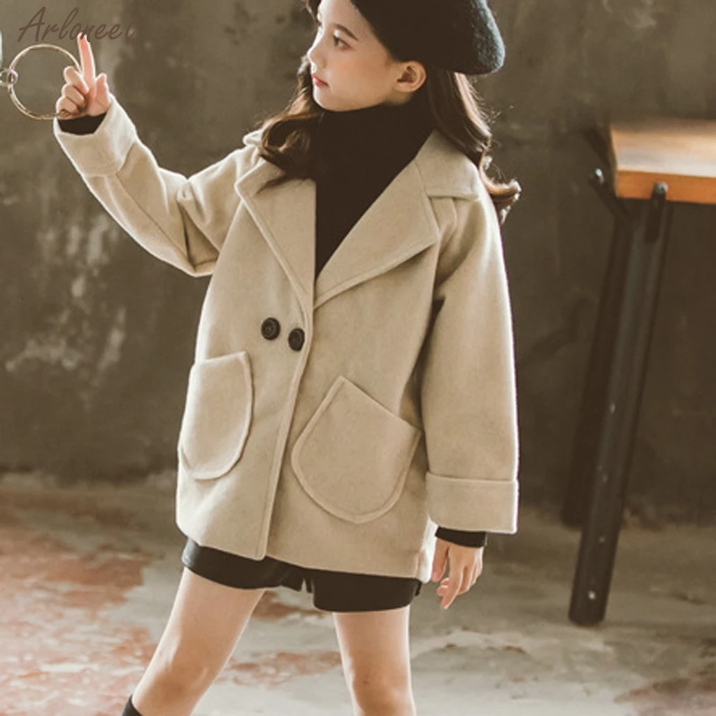 Зимнее однотонное ветрозащитное пальто с длинными рукавами для маленьких девочек; теплая верхняя одежда; куртка; детские пальто; Верхняя одежда; Новинка года
