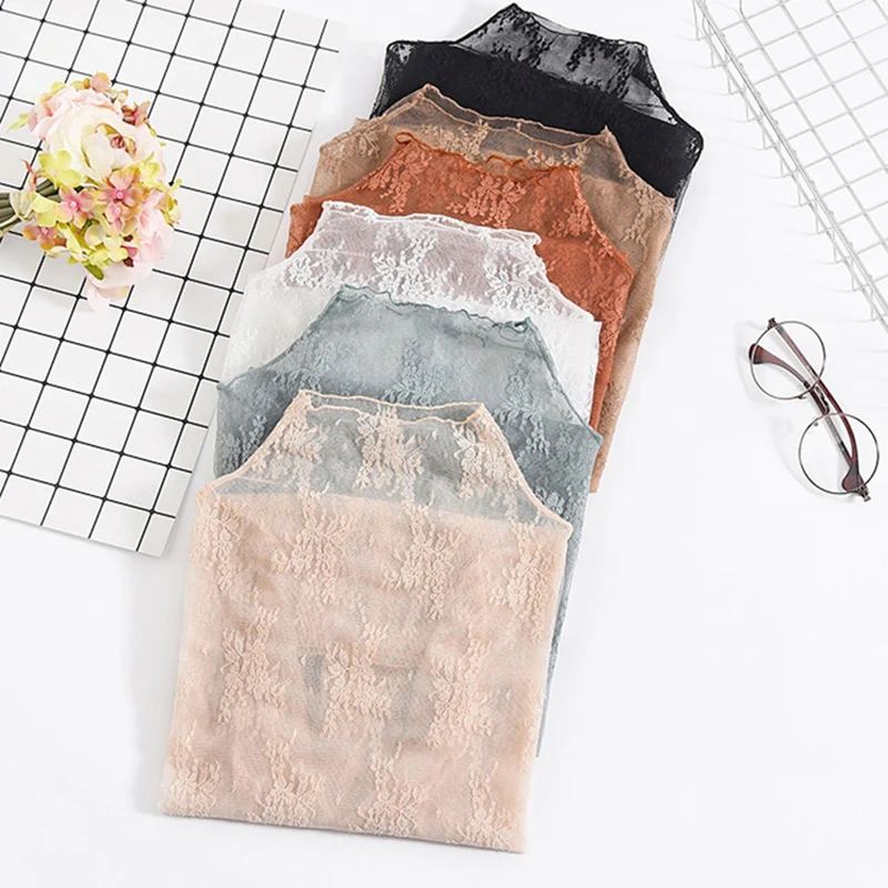 

Perspective Sexy Lace Basic Tops Female 2020 New Spring Summer Long Sleeve Thin Women's T-shirts Elegant Turtleneck Tee Shirt