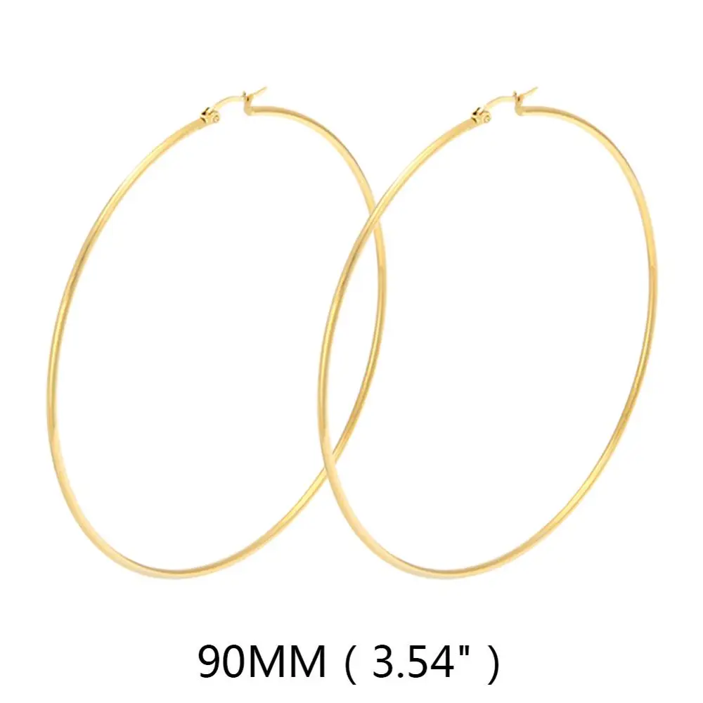 Простые круглые серьги из нержавеющей стали 316L золотого цвета, модные женские очаровательные серьги, кольцо для ушей, ювелирные изделия для леди, подарок, серьги doreilles - Окраска металла: 90mm Gold