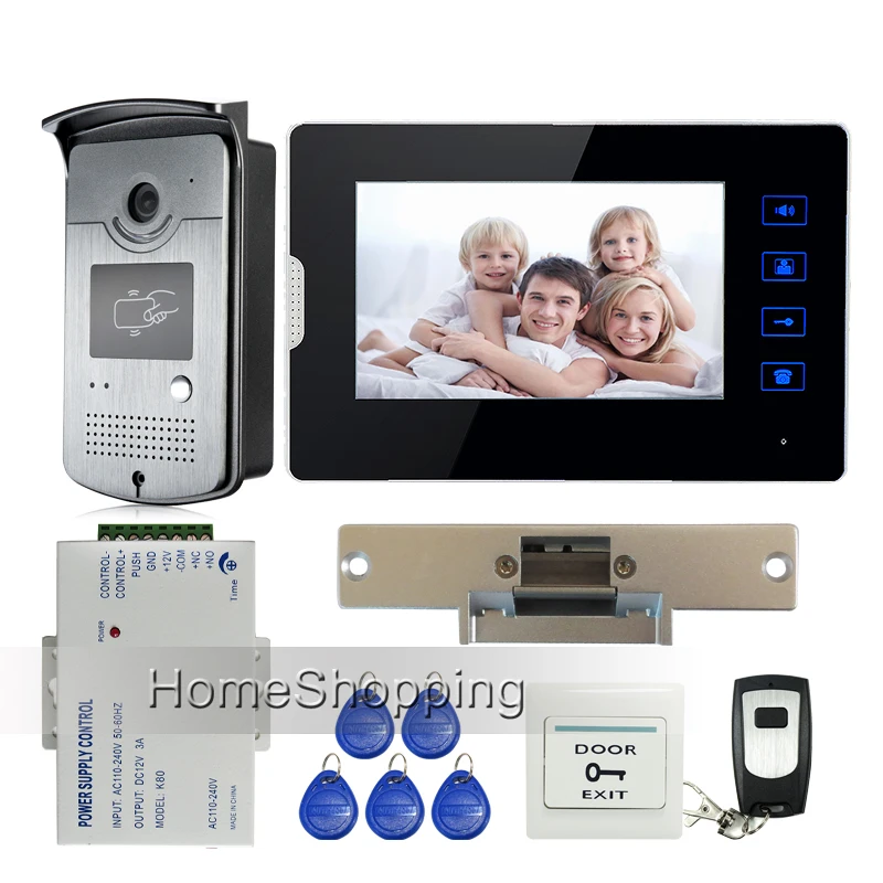 

New Wired 7" Touch Screen Video Door Phone Intercom + 1 Monitor + 1 RFID Access Door Camera + Electric Strike Lock FREE SHIPPING
