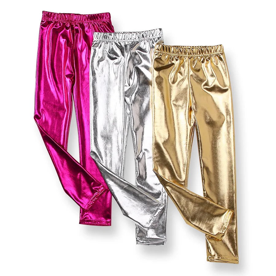 Spring And Summer Korean Star Metal Texture Children's Leggings Skinny Girls Pants Gold Silver Pants