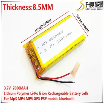 

3.7V 2000mAh 853465 Lithium Polymer Li-Po li ion Rechargeable Battery cells For Mp3 MP4 MP5 GPS mobile bluetooth