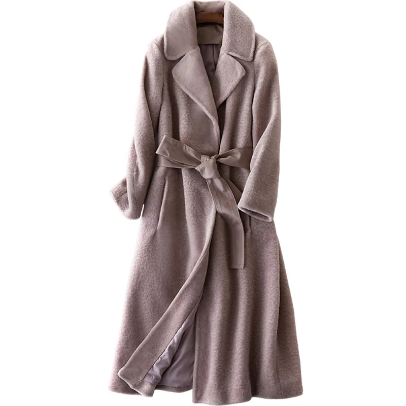 Пальто из натурального меха, осенне-зимнее пальто, женская одежда, овечья овчина, шерстяная куртка, корейское тонкое длинное пальто, Casaco Feminino ZT694 - Цвет: gray