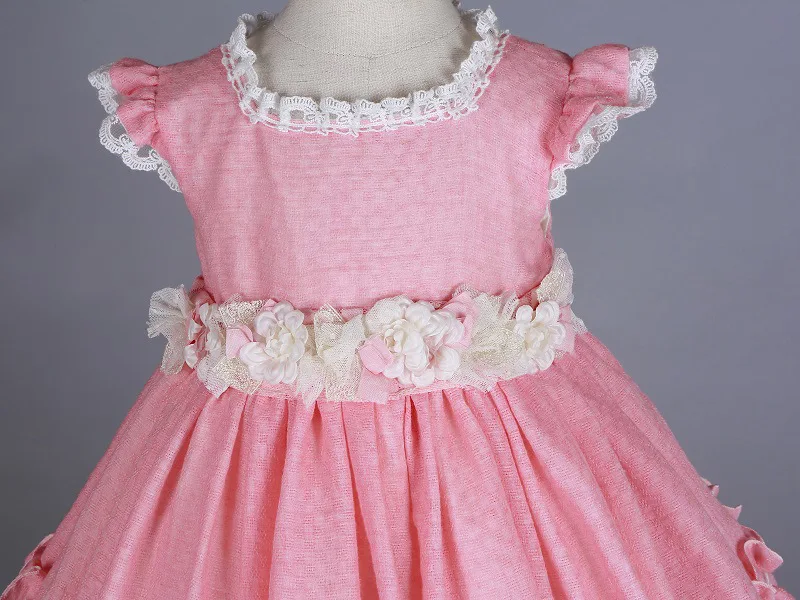 Испанская детская одежда; розовое платье принцессы с объемным цветком; платье принцессы для девочек; платье на день рождения