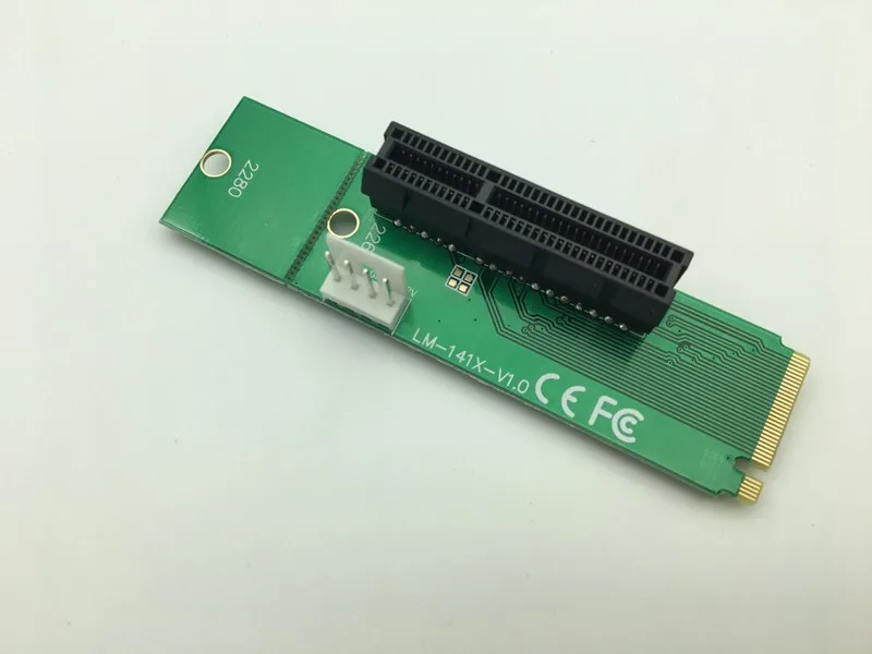 New PCI-E 4X Female to NGFF M.2 M Male Adapter Key 4Pin Power Cable Converter Card Riser Card for BTC Miner Mining Drop Shipping