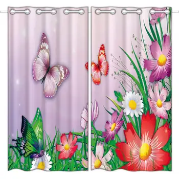 

HommomH blackout curtains (2 panels) top perforated bedroom high-quality fabric curtains flowers and butterflies