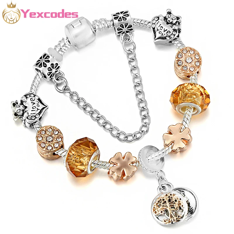 

Yexcodes The New Brand Lady Bracelet Golden Family Tree DIY Love Beaded Jewelry European Lucky Jewelry Boys And Girls Bracelets
