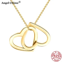 AC 925 Sterling Silver Personalized Name Necklaces Custom Name Double Hearts Pendant Necklace Memorial Jewelry Anniversary Gifts