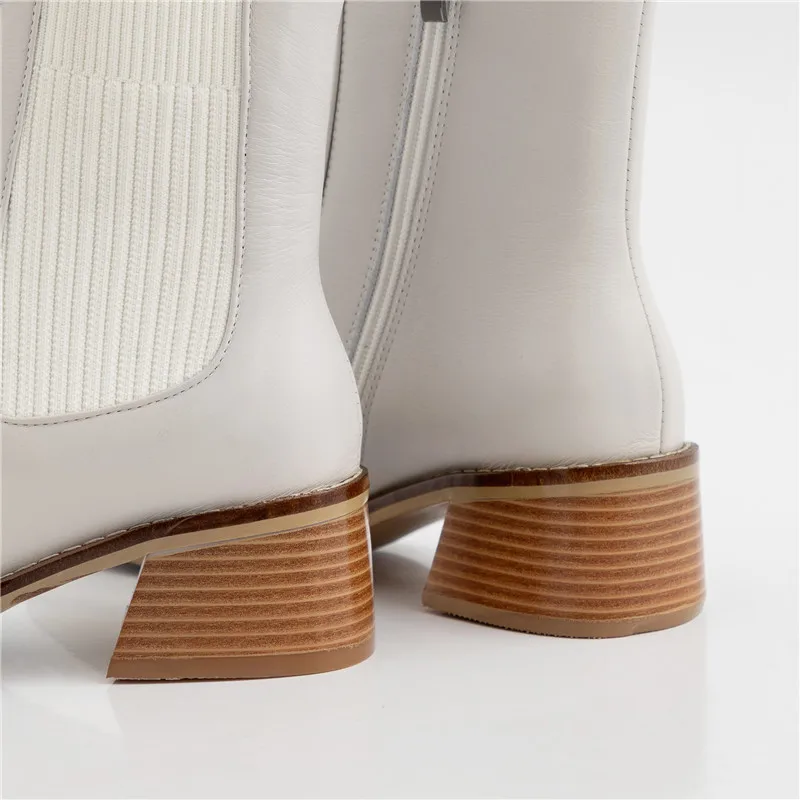 MORAZORA/; горячая распродажа; Простые однотонные женские ботильоны из натуральной кожи; женские ботинки с квадратным носком на среднем каблуке; Цвет черный, бежевый