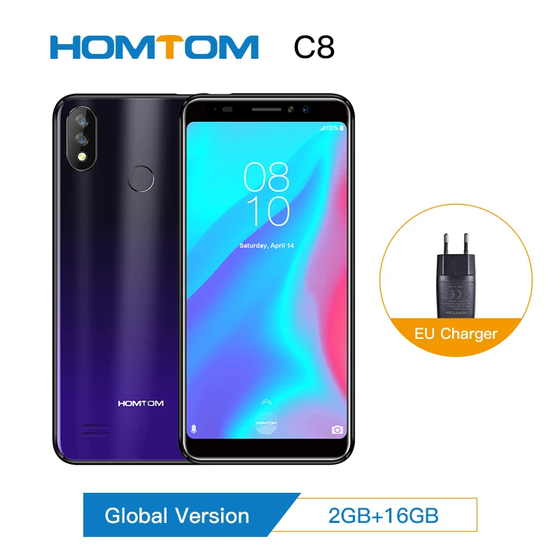 

HOMTOM C8 Global version Mobile Phone Android 8.1 Full Display 2GB+16GB Smartphone 5.5inch MT6739 Quad Core Face ID+Fingerprint