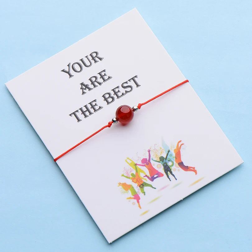 IYOE Wish Card вы лучшие очаровательные каменные бусины браслеты для женщин мужчин детей ручная плетеная Красная Нить Браслет Дружбы подарочный