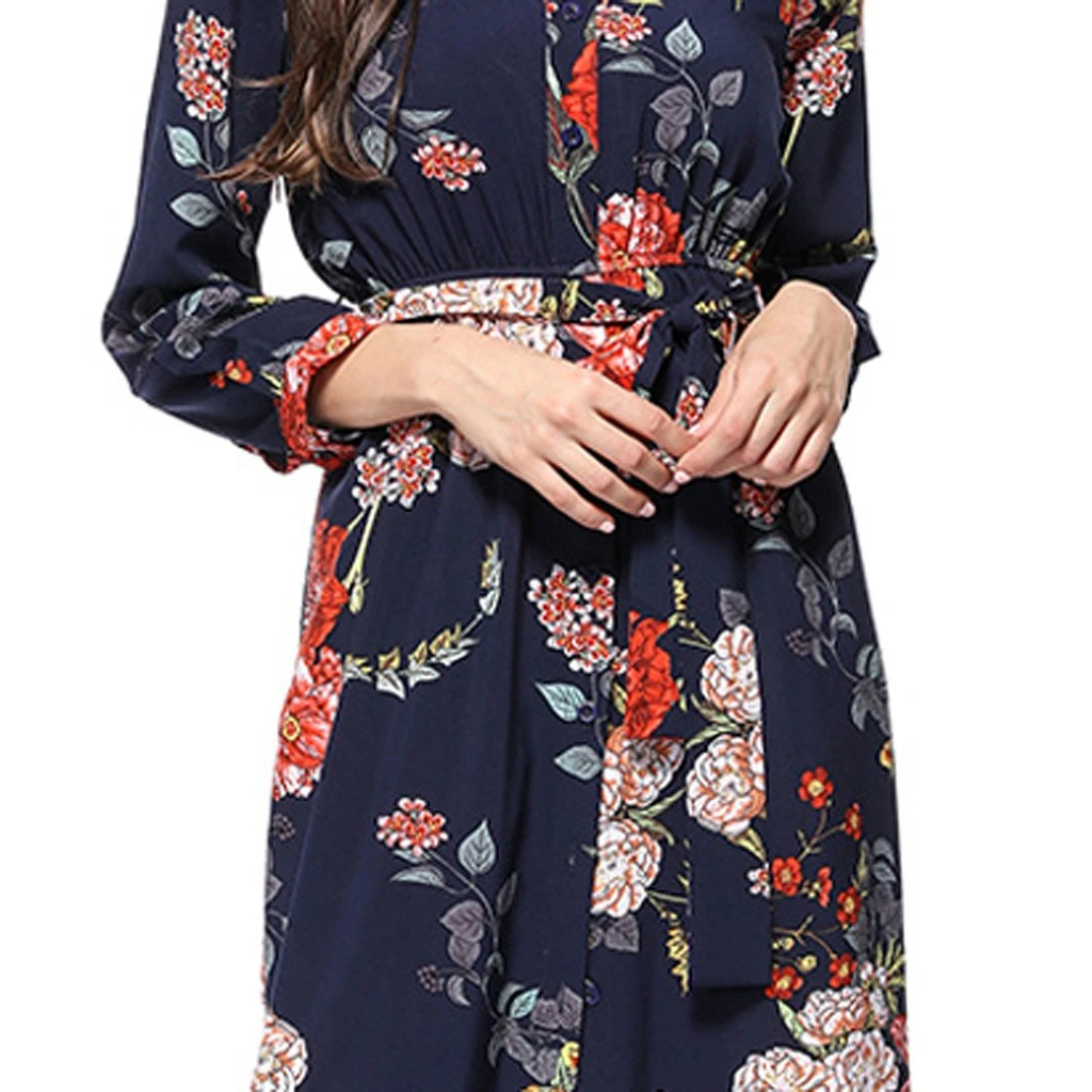Loose Dresses Long Sleeve Winter Bohemian Beach Women Floral Print  Runway Dress Autumn Party Night Sundress Vestidos 822