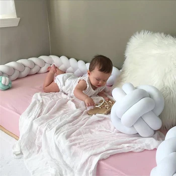 

1M/2M/3M Length Newborn Baby Bed Bumper Pure Weaving Plush Knot Crib Bumper Kids Bed Baby Cot Protector Baby Room Decor