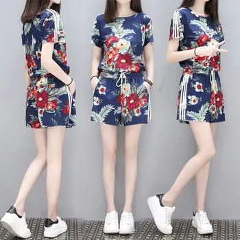 

ShaoKou Casual 2 Piece Sets Women'S Flowers Tracksuits Set Print Plus Size Sweatsuit 3xl Tops Ans shorts Two Piece Sportsuits