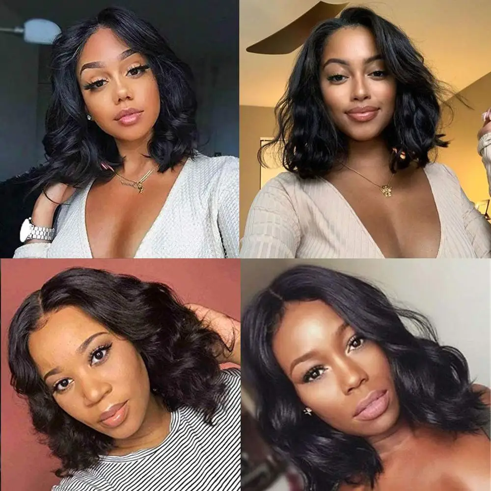 FAVE Natural Wave Lace Front Human Hair Wigs Brazilian Remy Hair Shoulder-length Wigs Pre-Plucked Lace Part for Black Women