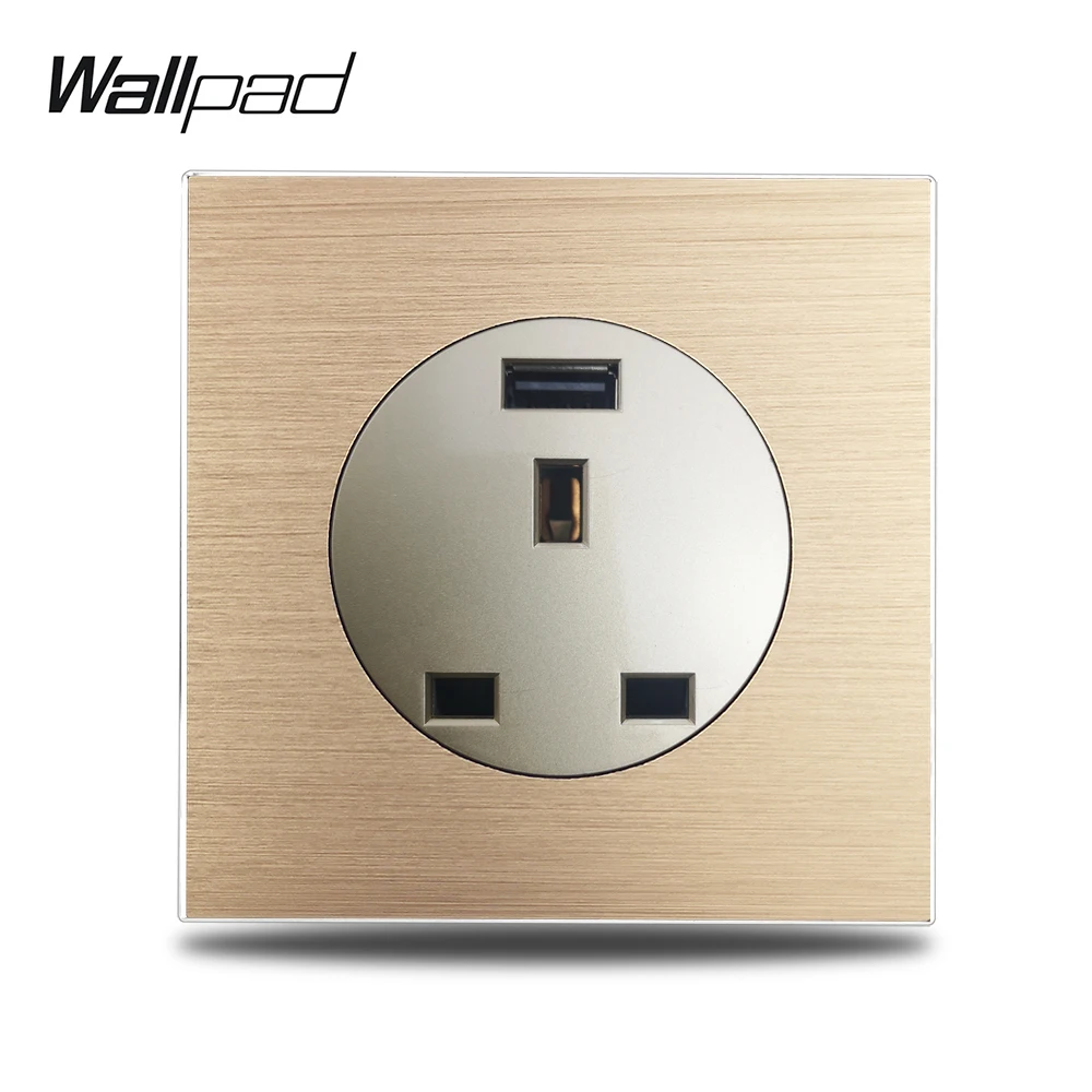 Настенная панель L6 Gold 13A UK 3 Pin Plug usb зарядка электрическая розетка настенная розетка Золотая матовая алюминиевая металлическая панель