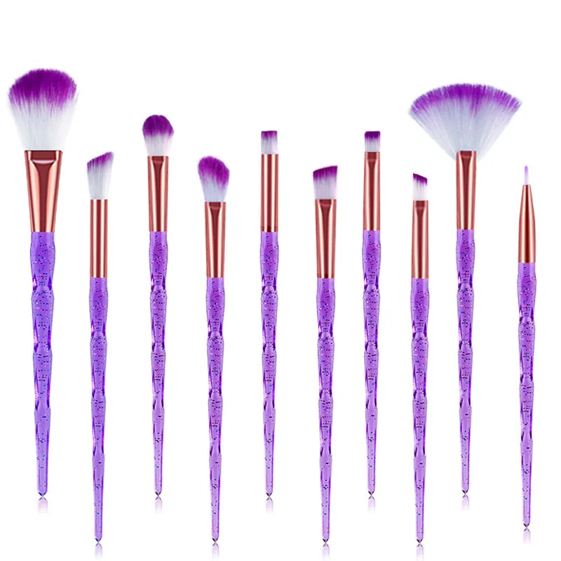 10Pcs Purple Crystal 20 шт набор алмазных кистей для макияжа, косметическая Кисть для макияжа, косметическая пудра, Тональная основа для растушевки тени для глаз кисточка для Бровей Ресниц - Handle Color: 10Pcs Purple Crystal