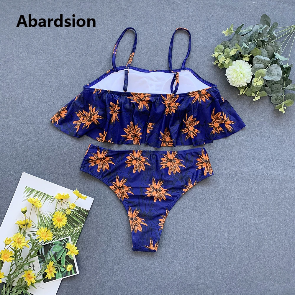 Abardsion купальный костюм из двух частей, сексуальный танкини, одежда для плавания для женщин, купальные костюмы с принтом, оборками, пуш-ап, пляжная одежда, высокая талия, купальный костюм