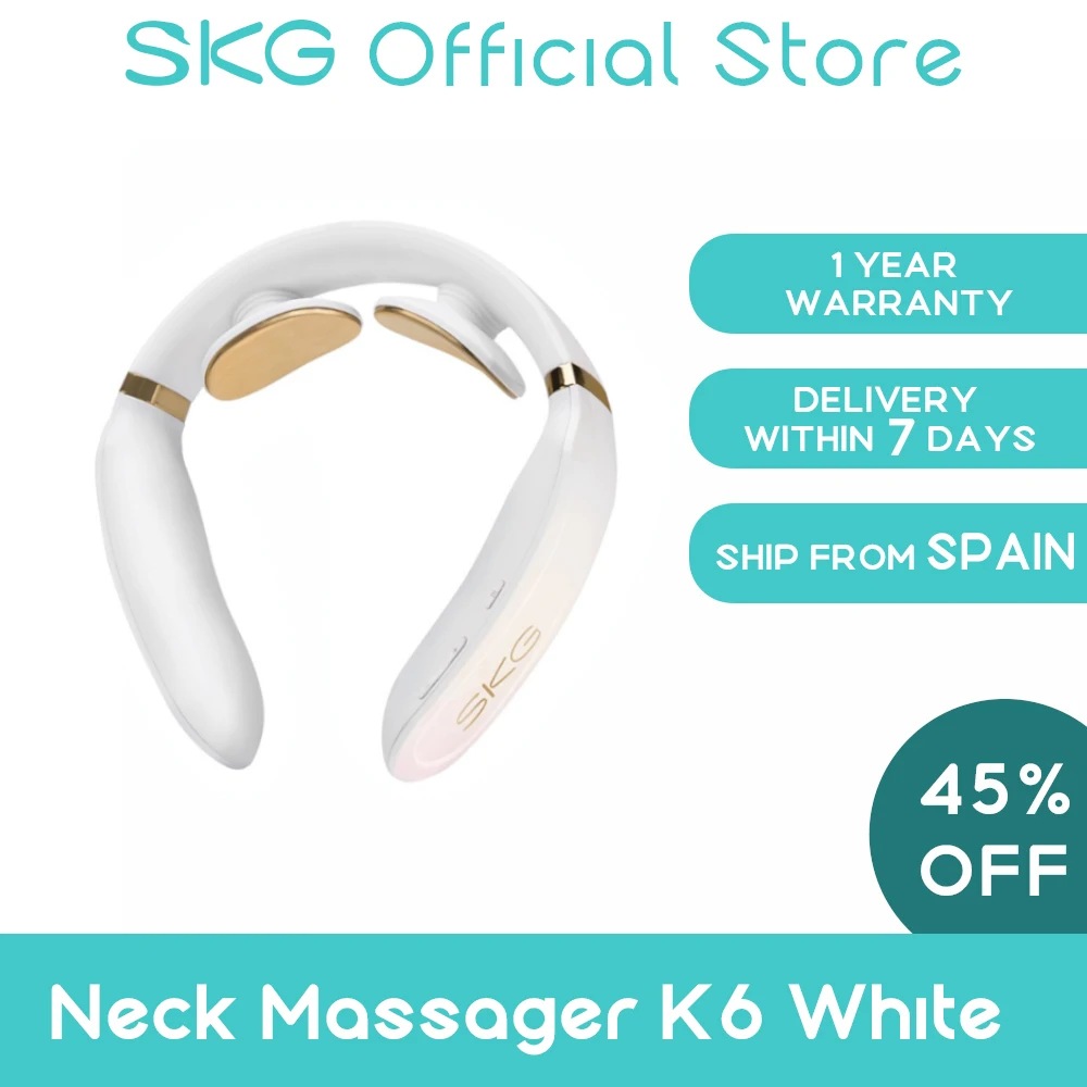 SKG Массажер для шеи K6 Белый Электрический импульсный массажер для снятия боли в шее Шейный массажер Звуковая подсказка 4 режима 15 Интенсивность нагрева ARM 120 г|Шея массажный инструмент| | АлиЭкспресс