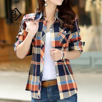 Camicia da donna in cotone scozzese camicetta Slim Fit femminile stile coreano maniche lunghe top capispalla Casual Femme Blusas T18701X