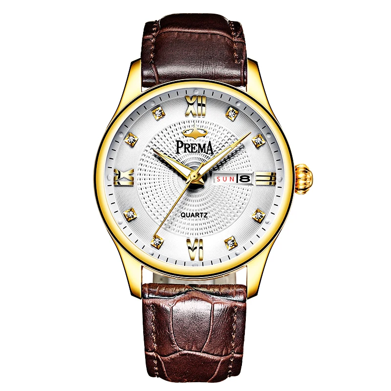 

PREMA Men watches Luxury Brand Automatic Business Style Leather Strap Analog Dress Fashion Luxury Clock Relojes Hombre 2019