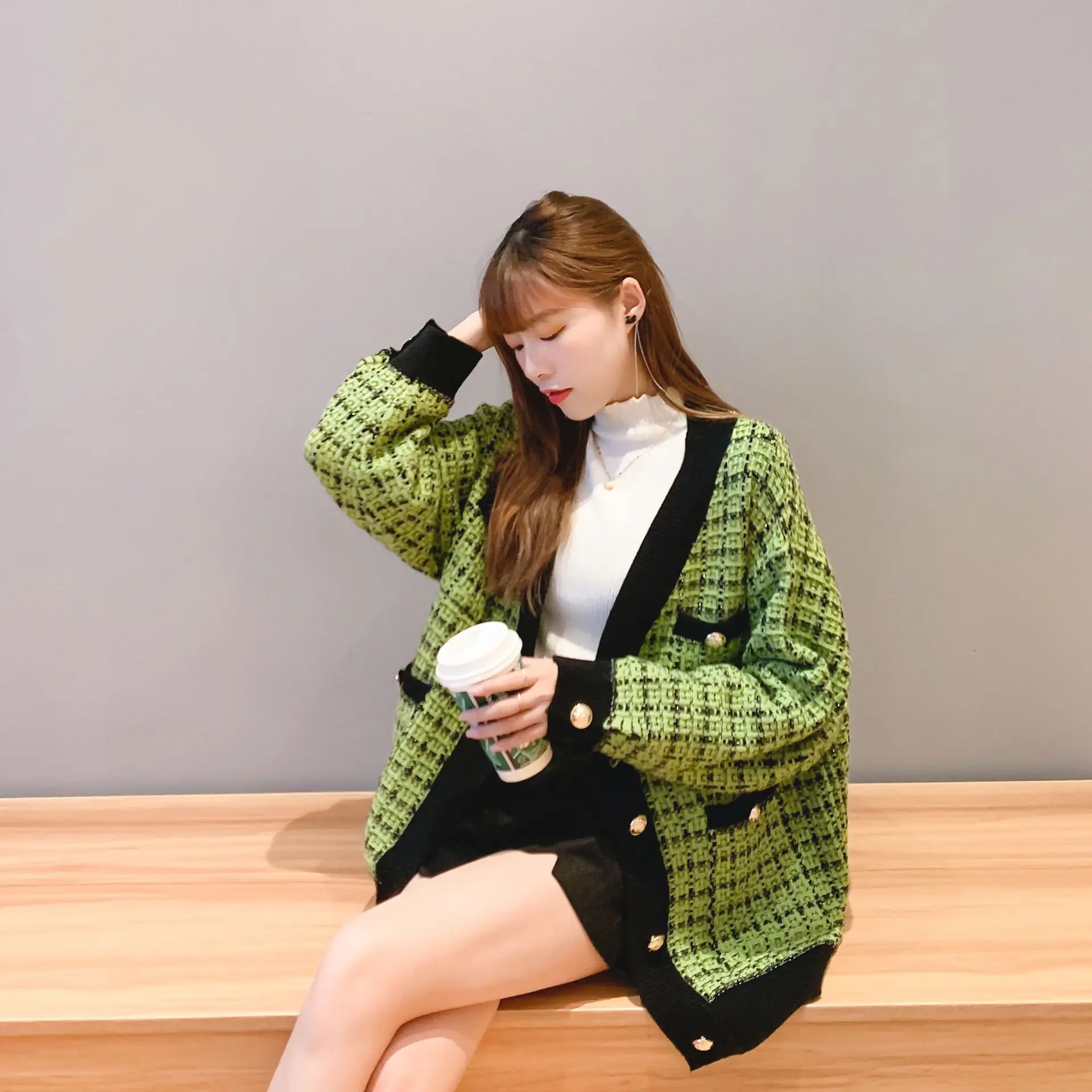 Outono inverno Плюс Размер feminino пуловер cuello en v tricot Женская клетчатая зимняя верхняя одежда sueter moda
