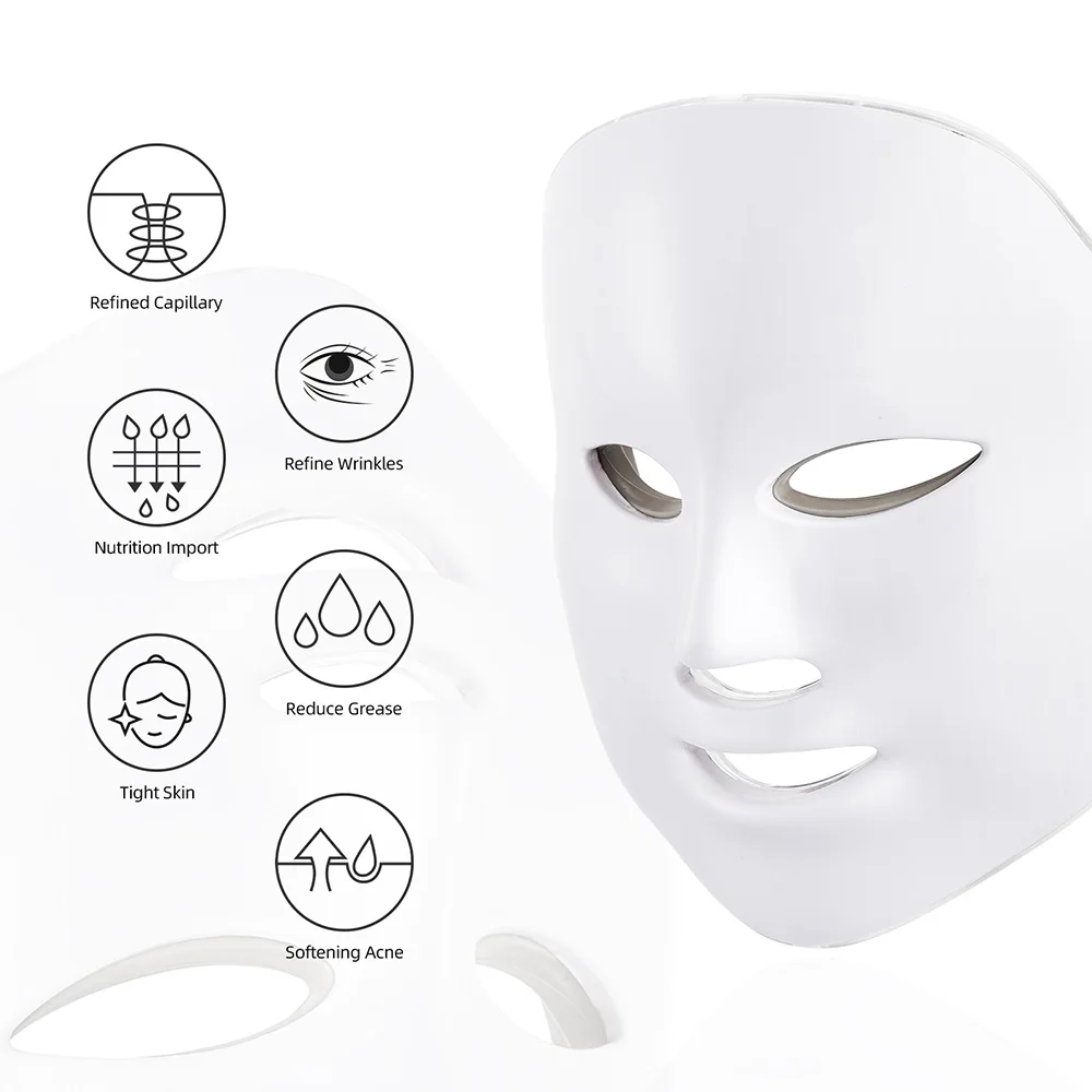 NOBOX-Foreverlily 7 Colors LED Face Mask Photon Light Therapy Skin Rejuvenation Facial PDT Skin Care Beauty Mask Ance Treatment