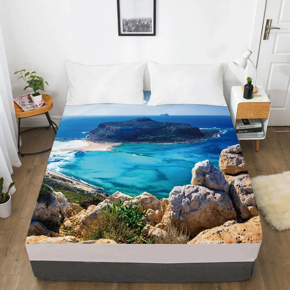 Sábana bajera de lujo 3D 160x20/150x200, Sábana de cama con banda elástica,  Funda de colchón, ropa de cama, ropa de cama, paisaje nocturno - AliExpress