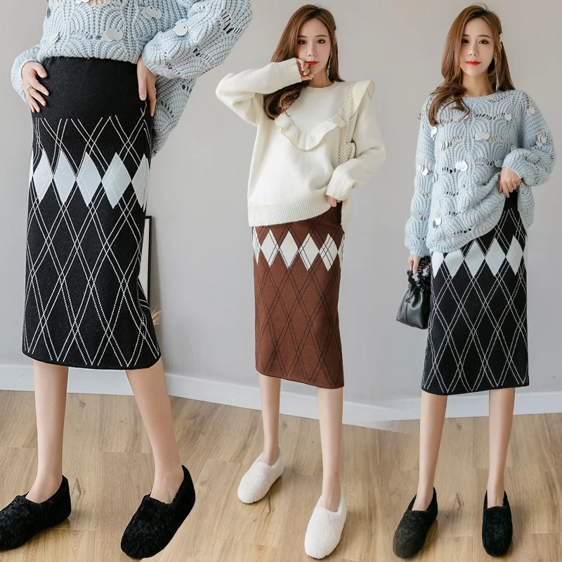 

5523# Autumn Winter Korean Fashion Knitted Maternity Pencil Skirts Elastic Waist Belly Clothes for Pregnant Women Sexy Pregnancy