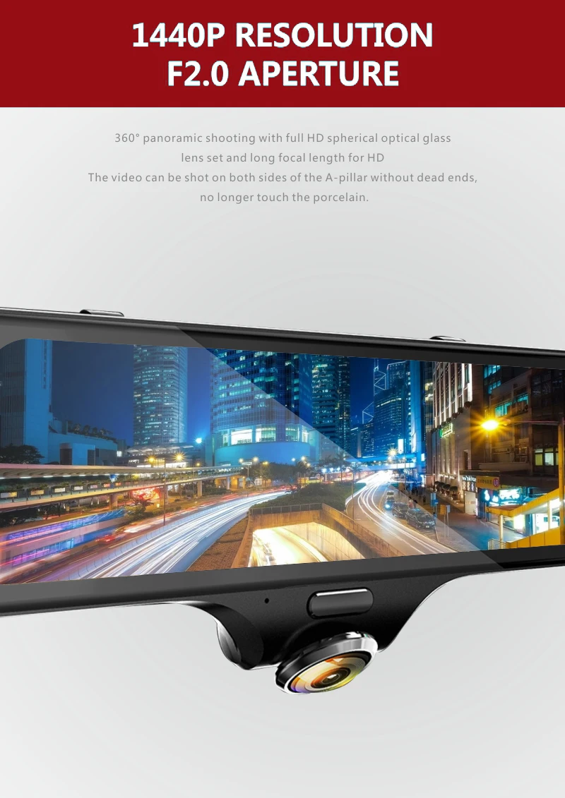 Автомобильная камера Conkim, 10 дюймов, ips, lcd, сенсорный экран, видеорегистратор, 360 градусов, панорама, HD, рыбий глаз, объектив, полный экран, потоковый медиа-рекордер