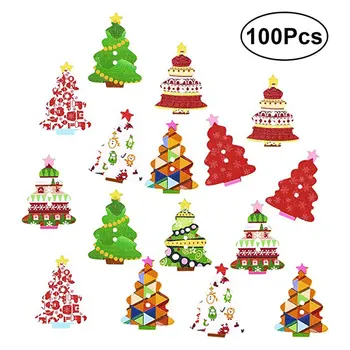 

100pcs Colorful Christmas Tree Series Wooden Buttons DIY Scrapbooking Craft For Sewing And Christmas Decoration