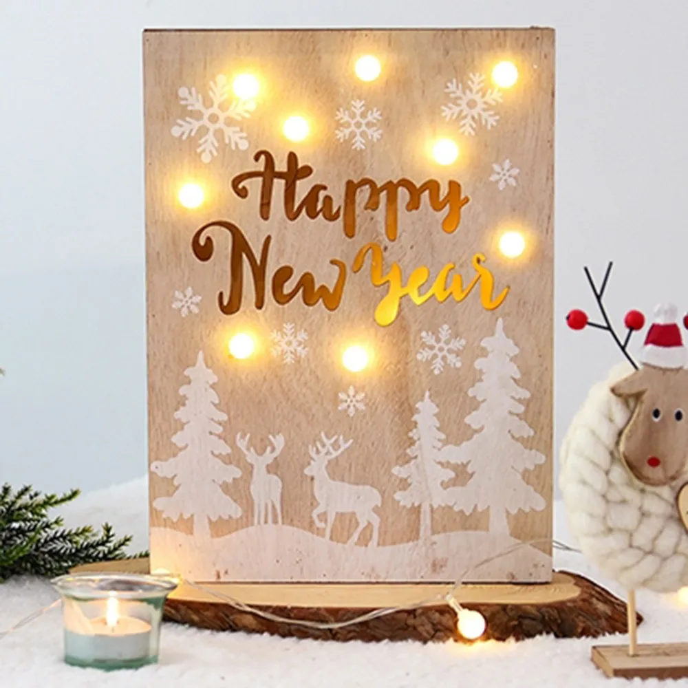 

Christmas Tabletop Ornaments Hollow Christmas Tree Table LED Night Light Nordic Style Home Festival Wall Hanging Decorations
