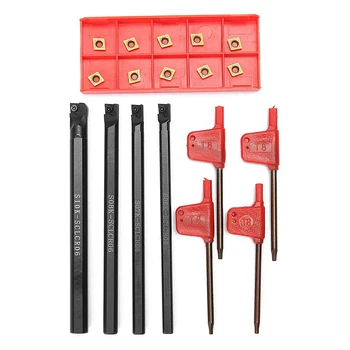 

4pcs 6/7/8/10mm SCLCR06 Turning Tool Lathe Tools Holder Boring Bar Lathe Cutter Turning Rod &10pcs CCMT060204-HM Carbide Insert